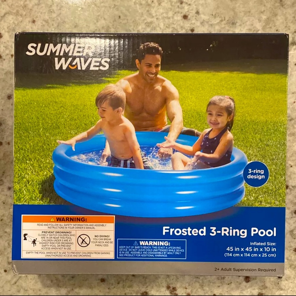 New Summer Waves Frosted 3 Ring Kiddie Pool
